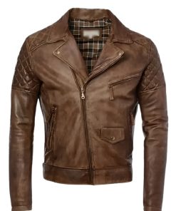 Brando Style Distressed Motorcycle Brown Leather Jacket