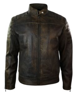 Dark Brown Men’s Distressed Leather Biker Jacket