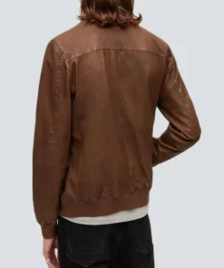 Mens Brown Leather Bomber Jacket 001