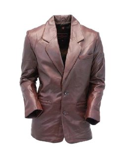 Two Button Brown Leather Blazer