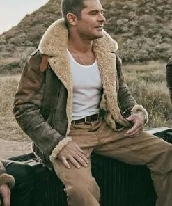 Zac Efron Movie The Iron Claw 2023 Kevin Von Erich Brown Shearling Leather Jacket