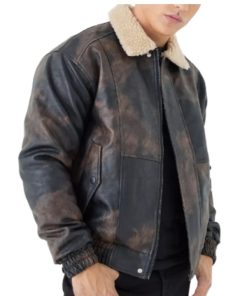 Men’s Distressed Fur Collar Brown Jacket