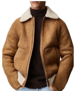Men’s Fur Collar Suede Leather Brown Trucker Jacket