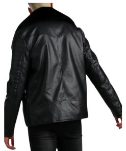 Men’s Leather Black Biker Jacket With Faux Fur Collar