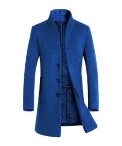 Mens Long Wool Light Blue Trench Coat