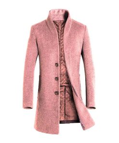 Mens Pink Long Wool Trench Coat
