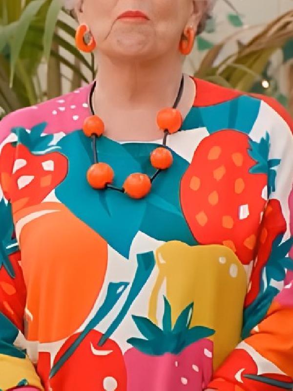 British Bake Off S16 Prue Leith Fruit Print Sweater British Bake Off S16 Prue Leith Fruit Printed Sweater