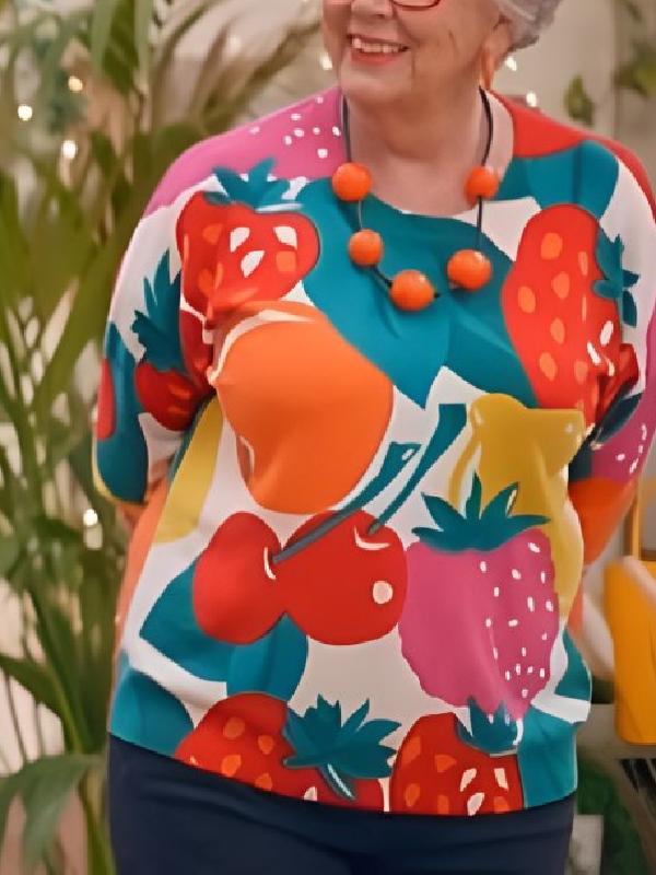 British Bake Off S16 Prue Leith Fruit Printed Sweater British Bake Off S16 Prue Leith Fruit Print Sweater