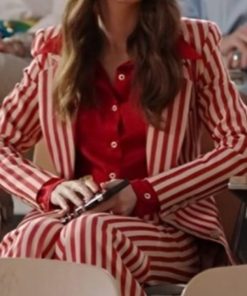 Emily Cooper TV-Series Emily In Paris S04 Lilly Colins Single Button Full-Sleeves Red White Striped Blazer