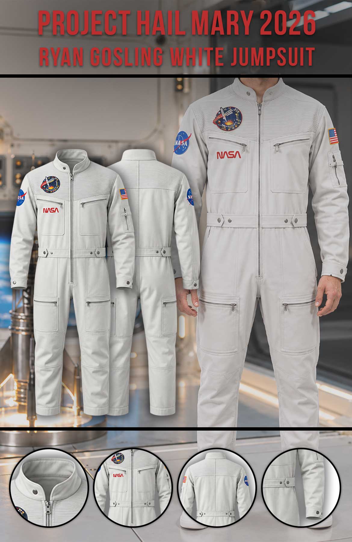 Ryan Gosling Movie Project Hail Mary Ryland Grace White Space Mission Sci-Fi Jumpsuit 2026