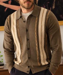 Nobody Wants This S03 Adam Brody Brown Striped Cardigan